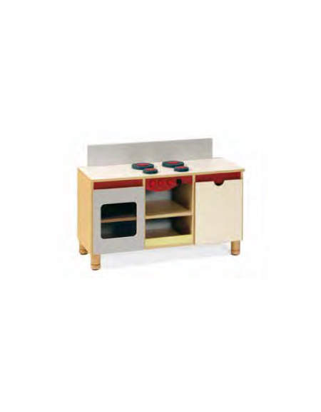 MOBILE GIOCO CUCINA, STRUTTURA E RIPIANI IN LEGNO CON FINITURA NOBILIATO DI BETULLA - cm 104x41x56/71H