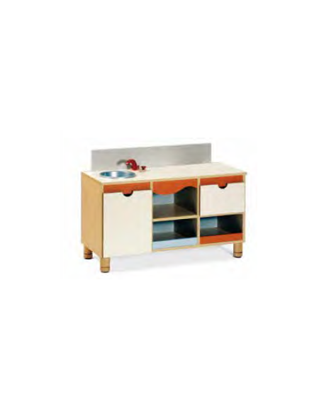 MOBILE GIOCO LAVELLO, STRUTTURA E RIPIANI IN LEGNO CON FINITURA NOBILIATO DI BETULLA - cm 104x41x56/71H