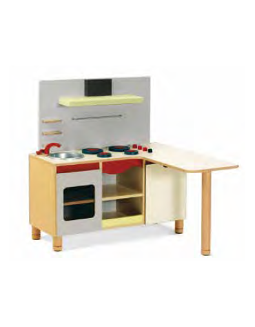 MOBILE GIOCO CUCINA CON LAVELLO, SNACK E CAPPA - STRUTTURA IN LEGNO CON FINITURA NOBILIATO DI BETULLA - cm 104x41x56/108H