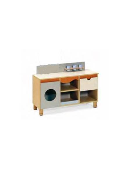 MOBILE GIOCO LAVATRICE - STRUTTURA E RIPIANI IN LEGNO CON FINITURA NOBILIATO DI BETULLA - cm 104x41x56/71H