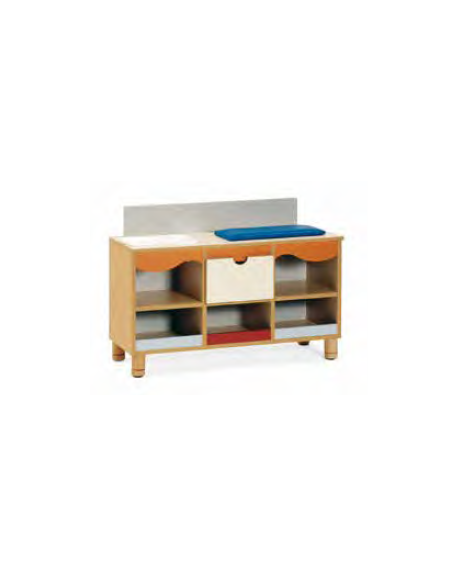 MOBILE GIOCO CAMBIO E FASCIATOIO, STRUTTURA E RIPIANI IN LEGNO CON FINITURA NOBILIATO DI BETULLA - cm 104x41x56/71H