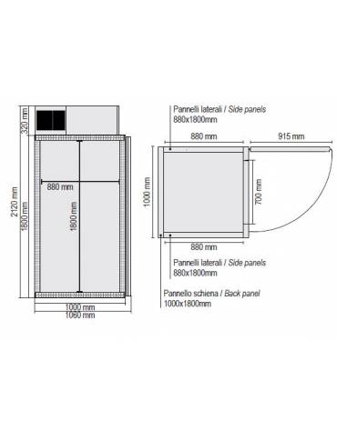 Cella frigorifera negativa surgelati con motore cm. 100x100x212h