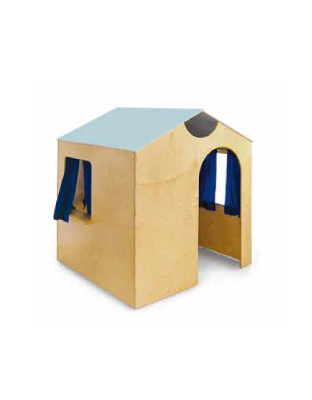 GIOCO CASETTA CON FINETRA E TENDINE, STRUTTURA PORTANTE E PANCHETTE IN LEGNO MULTISTRATI DI BETULLA - cm 150x150x163H