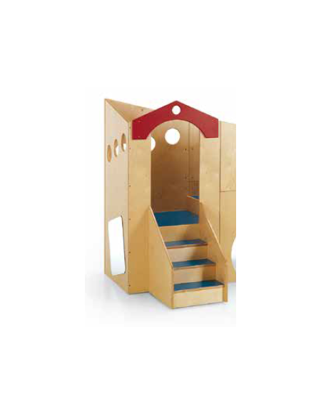 TORRE CON SCALETTA PER COMPOSIZIONE GIOCO CASTELLO. STRUTTURA IN LEGNO MULTISTRATI DI BETULLA - cm 75x75x50/150H