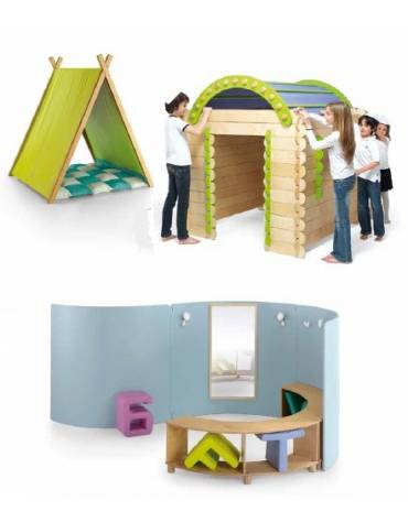 MACROSTRUTTURA MINI NURSERY CON STRUTTURA IN LEGNO, MOBILETTO E FASCIATOIO - cm 150x55x80/160H