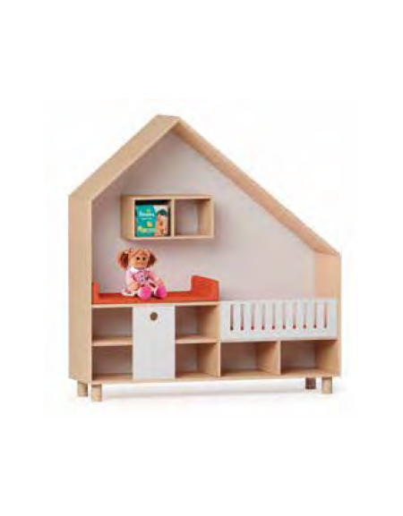 MACROSTRUTTURA MINI NURSERY CON STRUTTURA IN LEGNO, MOBILETTO E FASCIATOIO - cm 150x55x80/160H