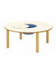 TAVOLO ROTONDO PER MANIPOLAZIONE ETA' 0/3 ANNI CON VASCA E COPERCHIO, GAMBE 60 MM IN LEGNO MASSELLO  - cm Ø 130x42H