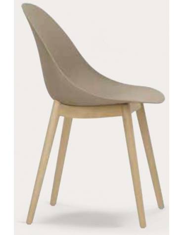 Sedia per interni con struttura in metallo verniciato, gambe in legno, scocca in polipropilene - cm 45x44x77h