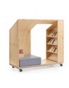 BOOKBOX LUOGO CON-DIVISO MODULO ESPOSITORE SU RUOTE + POUF ANGOLARE COLORI A SCELTA - cm cm 145x70x150H