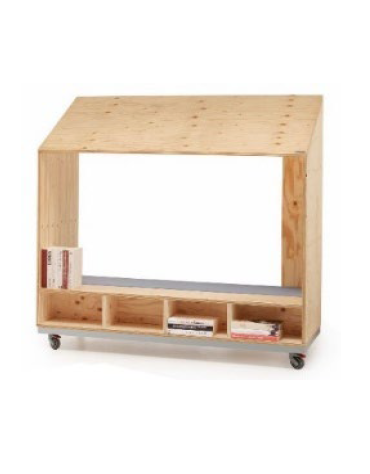 BOOKBOX LUOGO CON-DIVISO MODULO ESPOSITORE SU RUOTE + CUSCINO RETTANGOLARE COLORI A SCELTA - cm 145x70x150H 