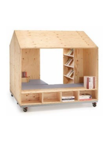 BOOKBOX LUOGO CON-DIVISO MODULO ESPOSITORE SU RUOTE + CUSCINO RETTANGOLARE COLORI A SCELTA - cm 145x70x150H 