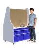 POSTAZIONE BASE MOBILE BIFRONTE PER DIDATTICA STEAM, CON SOPRALZO 1 LATO IN SUGHERO E 1 LATO IN LAMINATO - cm 138x82x184H