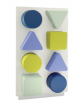 PARETE MODULARE IN LEGNO COMPLETA DI 8 POUF ESTRAIBILI DI FORME DIVERSE COLORI A SCELTA - cm 110x20x190H