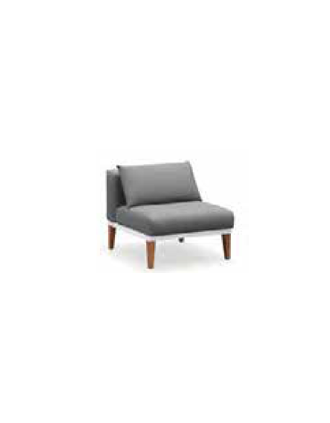 POLTRONA con struttura alluminio verniciato e teak, sedute e schienali imbottiti tessuto idrorepellente - cm 75x80x69h