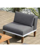 POLTRONA con struttura alluminio verniciato e teak, sedute e schienali imbottiti tessuto idrorepellente - cm 75x80x69h