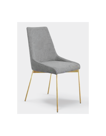 Sedia per interni, struttura  in metallo colore ottone satinato, seduta e schienale rivestimento in tessuto colore grigio - cm 4