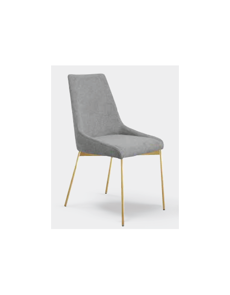 Sedia per interni, struttura  in metallo colore ottone satinato, seduta e schienale rivestimento in tessuto colore grigio - cm 4