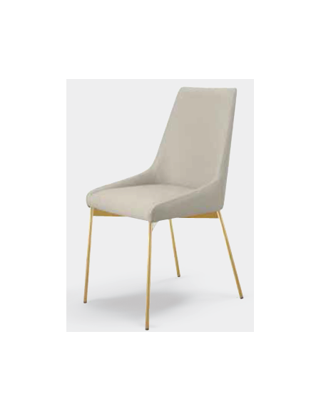 Sedia per interni, struttura in metallo colore ottone satinato, seduta e schienale rivestimento in ecopelle colori a scelta