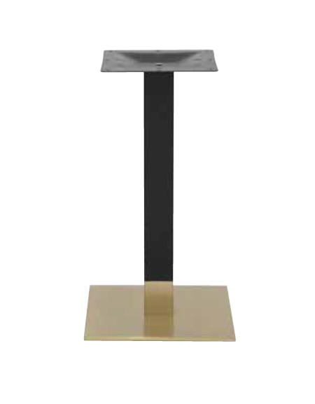 Base per tavolo con struttura in acciaio inox, tubo nero, base ottone satinato - cm 40x40x72h