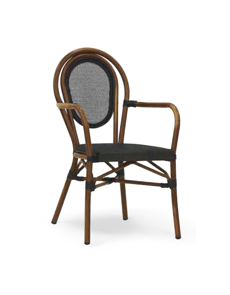 Poltroncina con struttura in alluminio verniciato effetto legno e tessuto in textilene - cm 40x42x88h