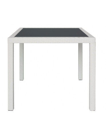 Tavolo con struttura in alluminio rivestita in polietilene colori a scelta  e piano in vetro - cm 80x80x75h