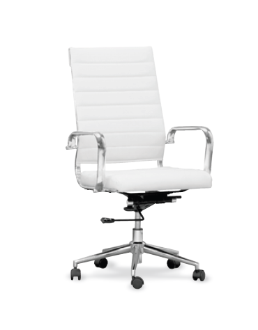 Poltrona per ufficio, struttura in metallo cromato, seduta imbottita, rivestita in ecopelle nera o bianca - cm