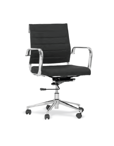 Poltrona per ufficio, struttura in metallo cromato, seduta imbottita, rivestita in ecopelle nera o bianca - cm 51x45x87/93h