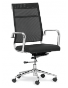 Poltrona per ufficio in metallo cromato, seduta rivestita in ecopelle, schienale in textilene - colore nero o bianco - cm h102/1