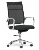 Poltrona ufficio in metallo cromato, seduta rivestita in ecopelle, schienale in textilene - colore nero o bianco - cm h102/108