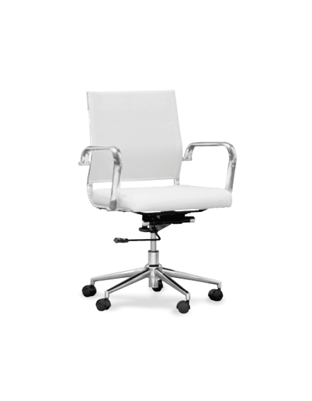 Poltrona ufficio in metallo cromato, seduta rivestita in ecopelle, schienale in textilene - colore nero o bianco - cm 87/93h