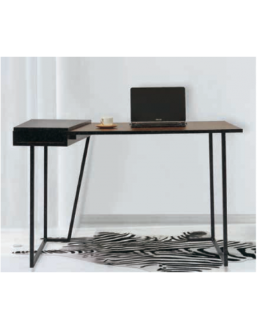 Tavolo scrivania porta computer in metallo verniciato, piano e cassetto in MDF impiallacciato - cm 118x60x77h