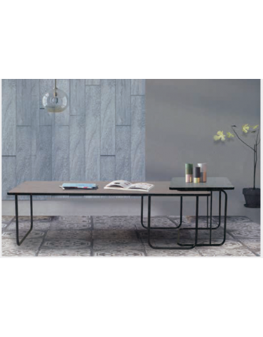 Tavolino per interni, struttura in metallo verniciato, piano in MDF impiallacciato - cm 140x80x40h