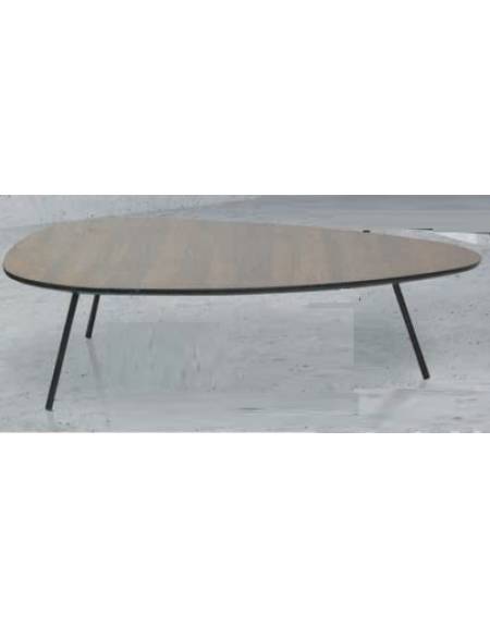 Tavolino tondo per interni, struttura a 3 piedi in metallo verniciato, piano in MDF impiallacciato - cm 112x89x32h