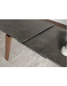 Tavolo rettangolare per interni, in metallo verniciato, gambe in legno, piano allungabile in vetroceramica - cm 180/230x90x75h