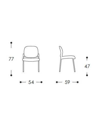 Sedia fissa attesa con schienale e sedile in faggio verniciato con telaio cromato cm 54x55x77h