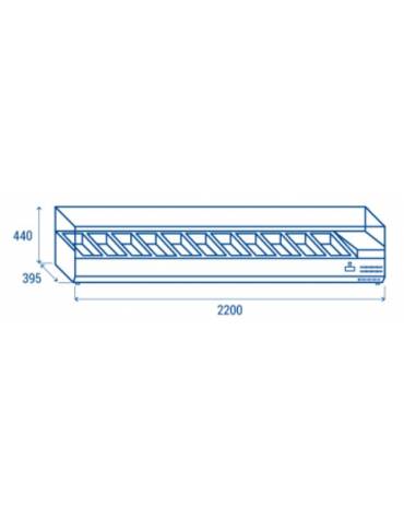 Vetrina refrigerata per banco pizza - capacità n.10 bacinelle GN 1/3 - cm 220x38.5x42.5h