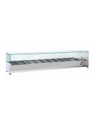 Vetrina refrigerata per banco pizza con vetri superiori - capacità n.10 bacinelle GN 1/3 - cm 220x39,5x44h