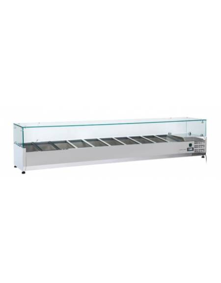 Vetrina refrigerata per banco pizza con vetri superiori - capacità n.10 bacinelle GN 1/3 - cm 220x39,5x44h