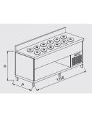 Banco bar senza riserva N° 12 Pozzetti gelati - Motore interno-Refrigerazione statica con glicole -15°C e -20°C - cm 175x67x95h