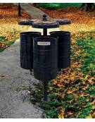 Cestino raccolta differenziata 4 settori, da tassellare, in acciaio zincato e verniciato con coperchio e posacenere - cm 127,5h