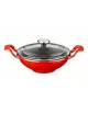 Mini wok in ghisa con coperchio in vetro - colore rosso - Ø cm 16 - 0,75 Litri - 1 pozioni