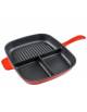 Padella grill divisa in ghisa - colore rosso - 1 manico e 1 maniglia - cm 26x30 - h cm 5,5 - 2,38 Litri - 2 pozioni