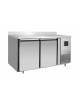 Tavolo Refrigerato ventilato Inox con alzatina 2 porte -CLASSE A TROPICALIZZATO- temp. -2° +8°C - teglie GN 1/1 -Cm 136×70×95h