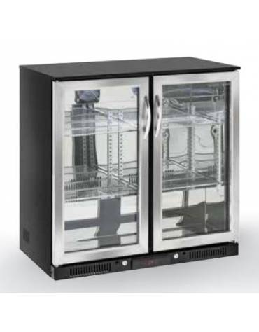 Vetrina bibite 2 porte battenti in vetro con cornice in acciaio inox - Lt 228 - refrigerazione Roll-Bond +1/+10°C - cm 90x50x90h
