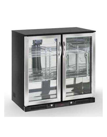 Vetrina bibite 2 porte battenti in vetro con cornice in acciaio inox - Lt 228 - refrigerazione Roll-Bond +1/+10°C - cm 90x50x90h