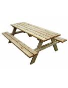Tavolo in legno di Pino nordico con panche sospese per esterno cm 190x150x80h