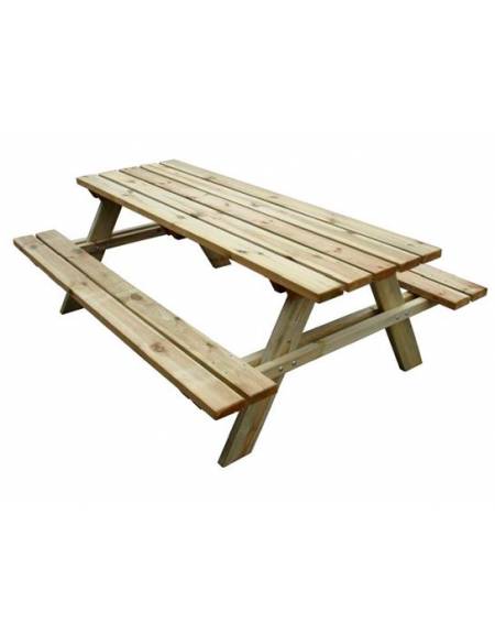 Tavolo in legno di Pino nordico con panche sospese per esterno cm 190x150x80h
