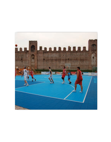 Pavimentazione modulare per basket outdoor 3ON3, in piastrelle di polipropilene colorato