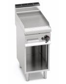 Fry top a gas singolo su mobile aperto- Piastra rigata in acciaio satinato -  cm 40x71,4x90h