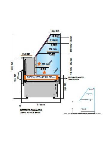 Vetrina pasticceria statica con cassetto estraibile da cm. 143,5